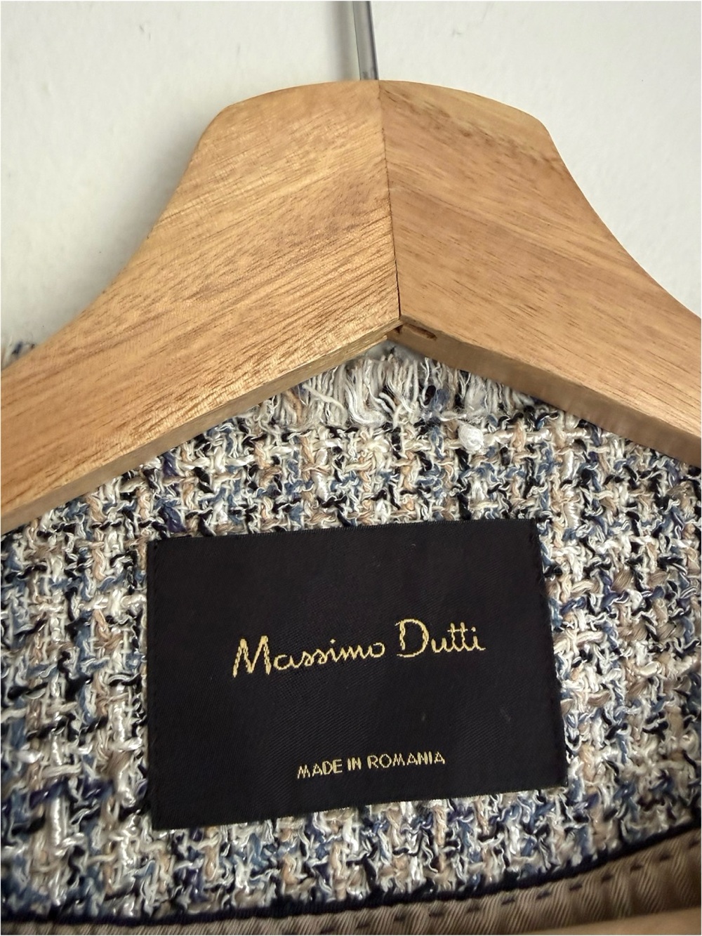 Massimo Dutti Tweed Jacket in Black, Cream and Light Blue - Picture 5 of 7